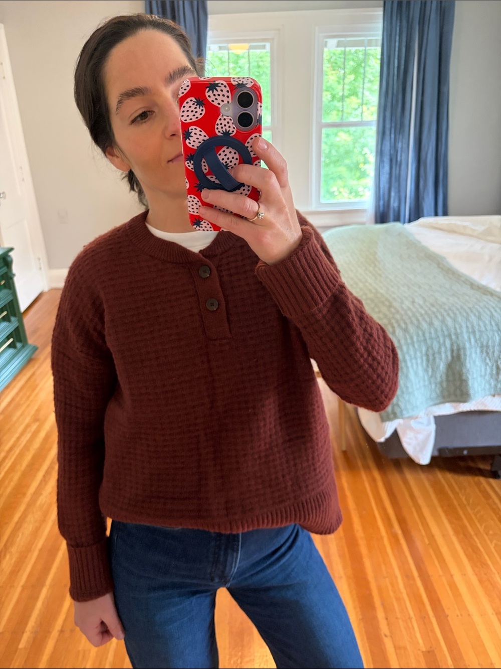 Everlane Women's Cashmere Crewneck Waffle Knit Pullover - Burgundy